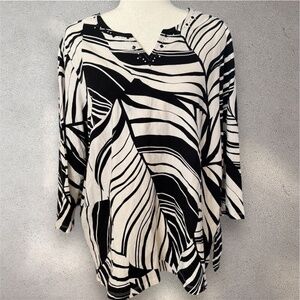 Alfred Dunner Zebra Print 3/4 Sleeve Blouse Size Large